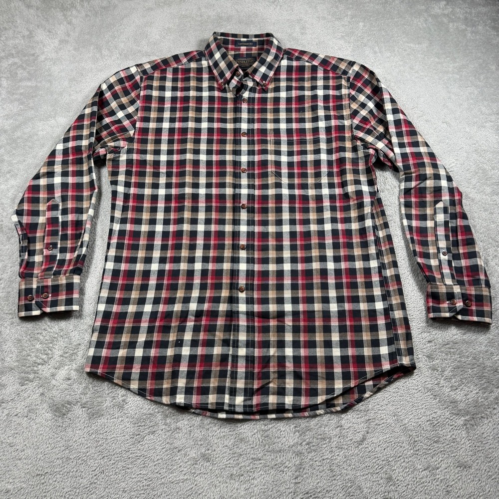 Pendleton Canterbury Button Down Shirt Men Medium Red Plaid Cotton Wool Blend